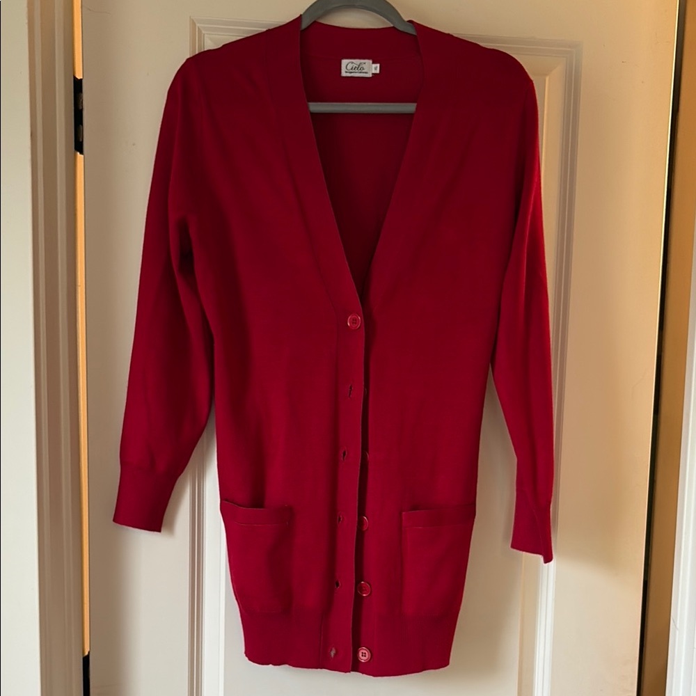 Cielo Red Cardigan Sweater V-Neck Long Knit